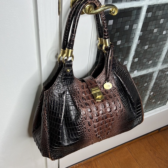 💕 Brahmin crocodile leather purple x large satchel bag nice 💕 - Picture 2 of 15
